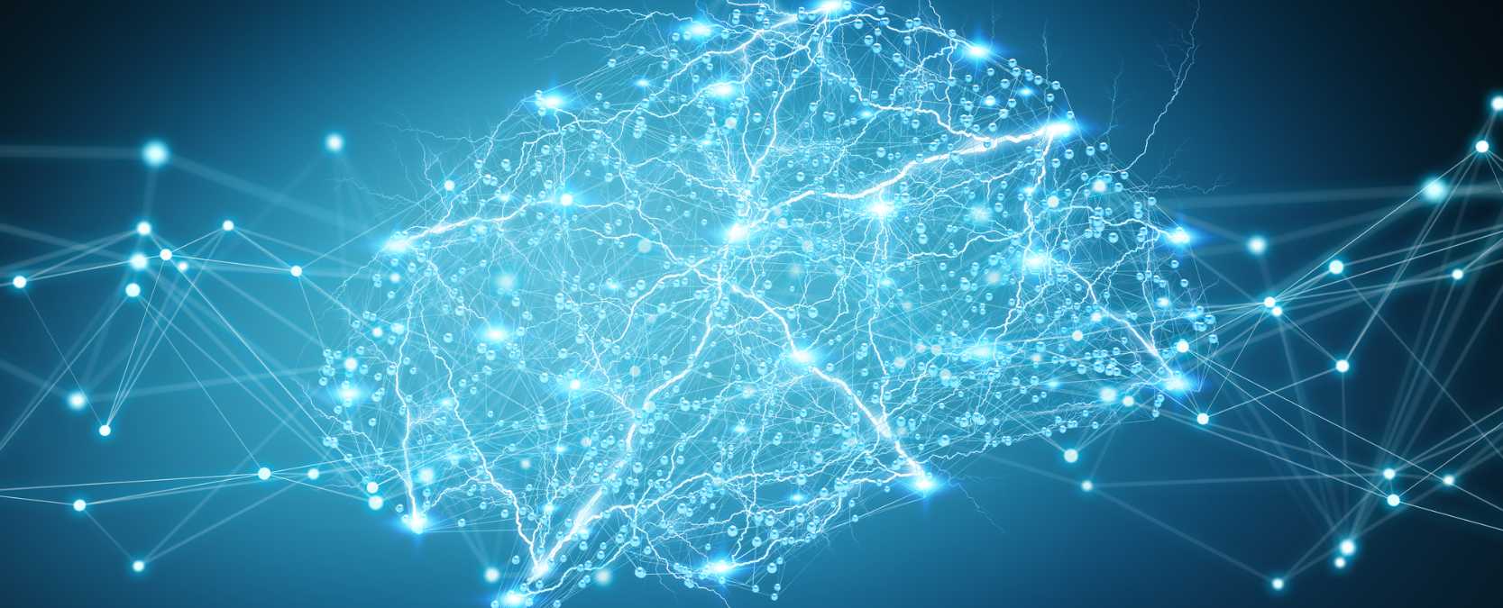 A glowing neural network forming the shape of a brain